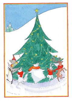 Newcome: Christmas tree with animals dancing round