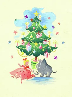 Poirie: Christmas tree with doll and elephant