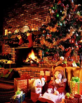 Christmas Tree by Fireplace