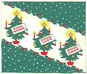 Retro Christmas: Three Christmas trees with greetings