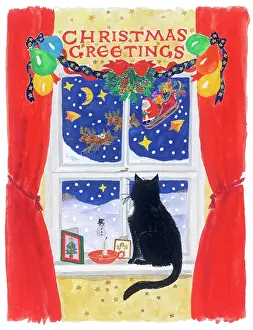 Kember: Christmas Window, Cat and Father Christmas