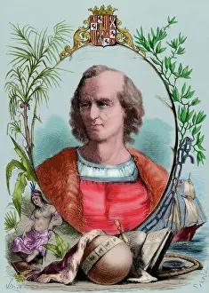 Columbus: Christopher Columbus (1451-1506). Engraving. Colored