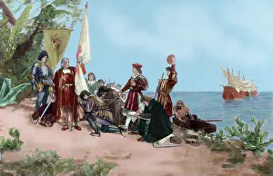 Columbus: Christopher Columbus (1451-1506). Engraving. Colored