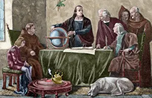 Columbus: Christopher Columbus at La Rabida. Engraving. Colored