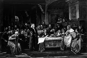 Gravure: Christopher Columbus before Queen Isabella ?