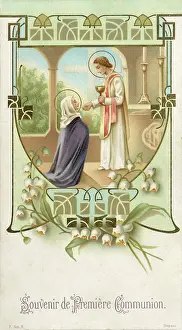 Parochial: Chromolithograph Devotional Card - First Communion