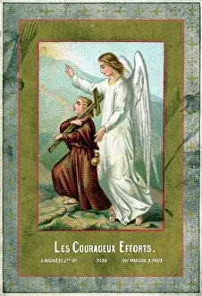 Uphill: Chromolithograph Devotional Card - Guardian Angel