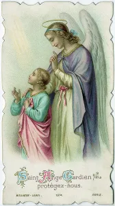 Ange: Chromolithograph Devotional Card - Guardian Angel