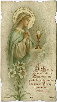 Eloy: Chromolithograph Devotional Card - Mary with Communion Cup