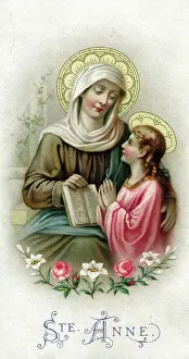 Halos: Chromolithograph Devotional Card - Saint Anne