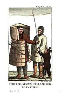 Chukchi: Chukchi man in armour made of wood and bone