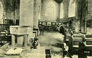 Chichester: Church interior with font, Bosham, Chichester, West Sussex