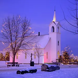 Rss001: Church at Night with Lighted Christmas Decorations