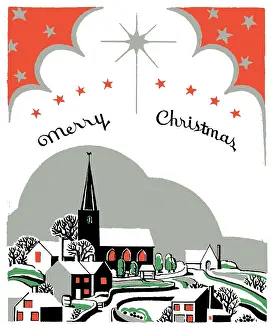 Sexton: Church in the Snow ? with houses and trees