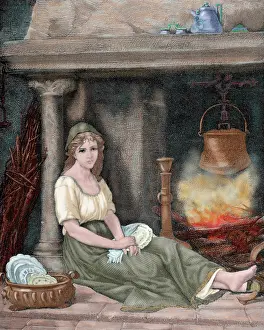 Cinderella: Cinderella. Engraving. Colored