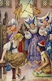 Cinderella tries on the glass slipper