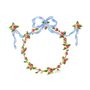 Circlet: A circlet of pink roses with a blue ribbon