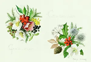 Motifs: Two circular motifs of assorted flowers