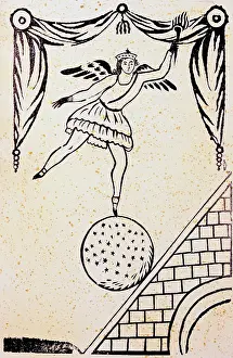 Showmen: circus, acrobatics, balance act on a ball, announcement