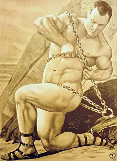 Friedlander: circus, acrobatics, breaking chains, lithograph