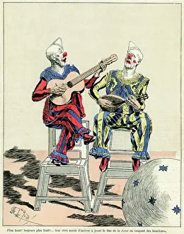 Mar16: At the circus, two clowns playing musical instruments 1888