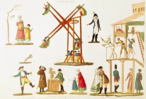 Showmen: circus, fair, Russian Easter Fair, copper engraving
