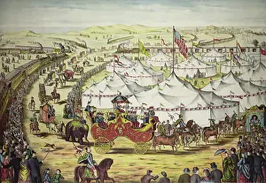 Canopy: Circus parade around tents, with crowd watching
