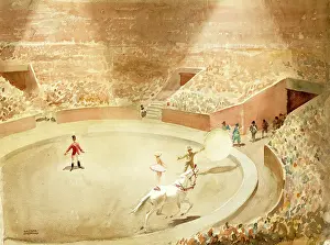 Balancing: Circus performers in a packed arena