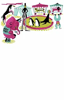 Cages: Circus scene with elephant, seal etc