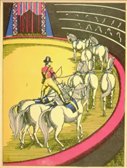 Balancing: Circus scene with man and horses