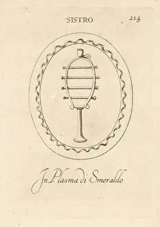 Emerald Plasma: Cistrum, Greek percussion instrument, in emerald plasma