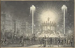 Langendijk: City Square with Fireworks, ca. 1796, Brush and