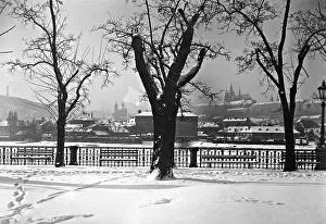 Hradcany: The city view on Prague in winter, 1934