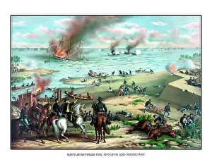 Hampton: Civil War print showing the Naval Battle of