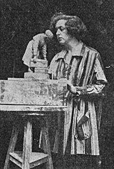 Commemorated: Clare Sheridan with one of her models of women war workers