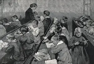 Teachings: In class, engraving based on a painting by Geoffroy