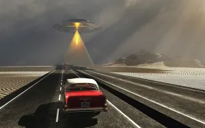 Beam: A classic chevrolet car having a close encounter