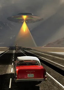 Beam: A classic chevrolet car having a close encounter