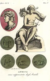 Ferrrario: Classical figures and coins with allegorical