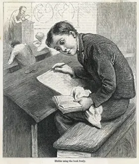 Cheats: Classroom scene: school boy cheats in exam 1883