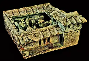 Stable: Clay model of a stable with animals. Han Dynasty Chinese