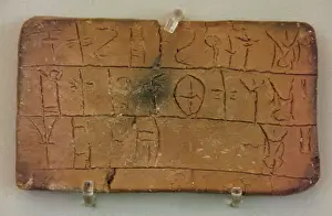 Tablet: Clay tablet inscribed with mycenaean Linear B script. Nation