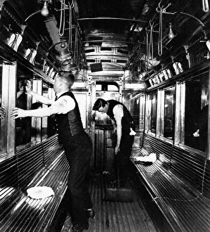 Cleaners: Cleaning a Burnley tram, probably 1920s