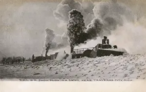 Marblehead: Clearing a snowdrift close to Traverse City, Michigan, USA
