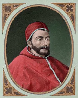 Clement: Clement VII (1342-1394). Engraving. Colored