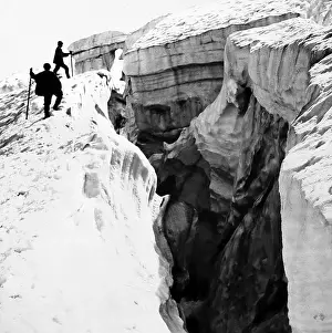 Crevasse: Climbers and a crevasse