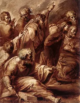 Cloaked: Eight cloaked men, by Raphael