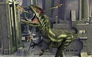 Howling: A cloned Allosaurus being sedated by robotic devices