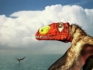 Tethys: A close-up of a colorful large-billed Dimorphodon