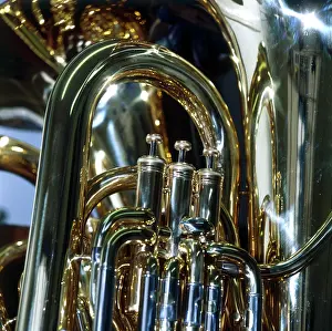 Stops: Close-up shot of the stops on a Tuba